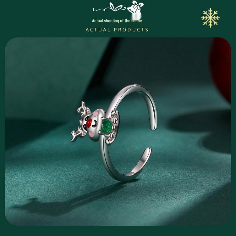 Everlove Reindeer Moose S925 Sterling Silver Rhodium-Plated Open Ring for Women