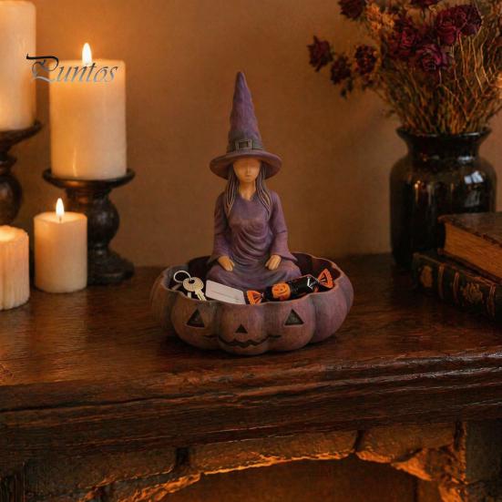 Gift for Witch Lovers Meditating Jewelry Tray, Vintage Gothic Resin Decorative Storage Tray Dish, Mysterious Zen Desktop Organizer Keys Trinkets