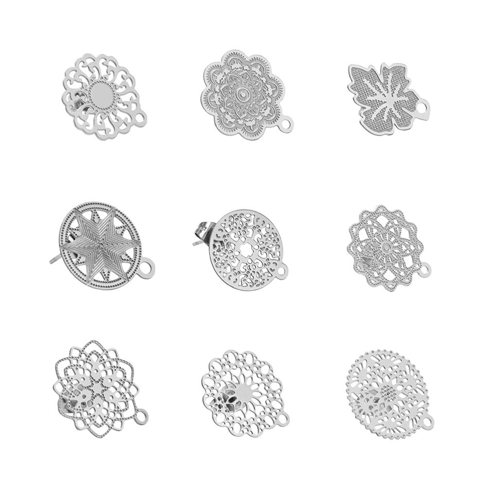 10pcs 304 Stainless Steel Hollow Flower Studs for DIY Drop Earrings Post Findings Jewelry Making Dangle Charms Connectors
