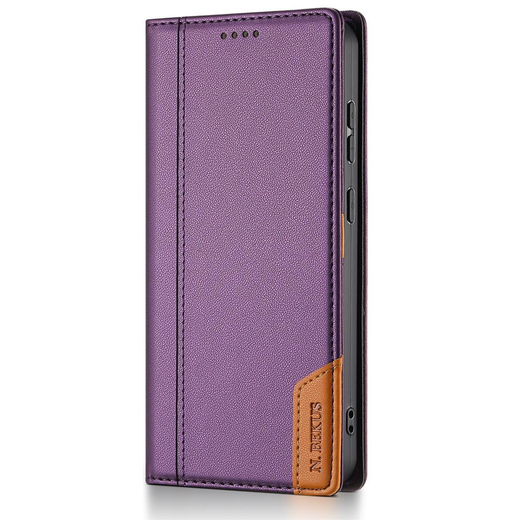 Applicable To Samsung S25FE Leather Case S26 Splicing Flip Magnetic Card Wallet Protective Case A57 Solid Color Leather Pattern