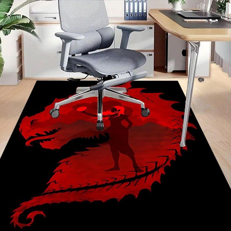 1pc Fire and Blood Office Carpet Chair Mats, Home Decor Mat | Fantasy Theme Mat | Durable Mat, Dragon DecorB24