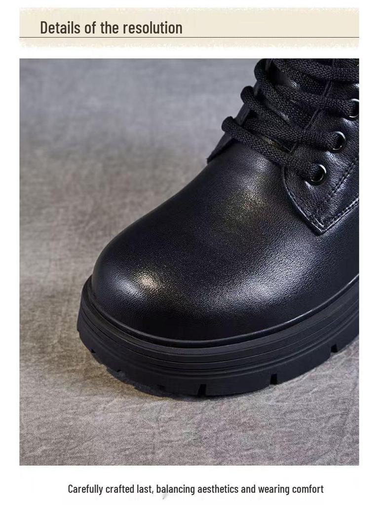 Women's Soft Leather Martin Boots, Thick Sole, British Style, Plus Velvet, Versatile Ankle Boots for Autumn/Winter 2025.