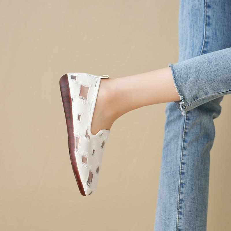 Üreges vászoncipő női pamut vászonbélés izzadságelnyelő, légáteresztő lapos talpú cipő kényelmes könnyű, csúszásmentes gumitalp