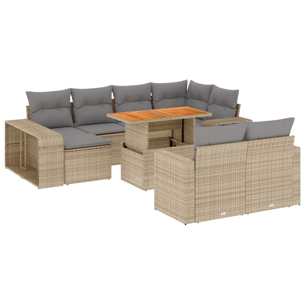 11 Piece Garden Sofa Set with Cushions Beige Poly Rattan