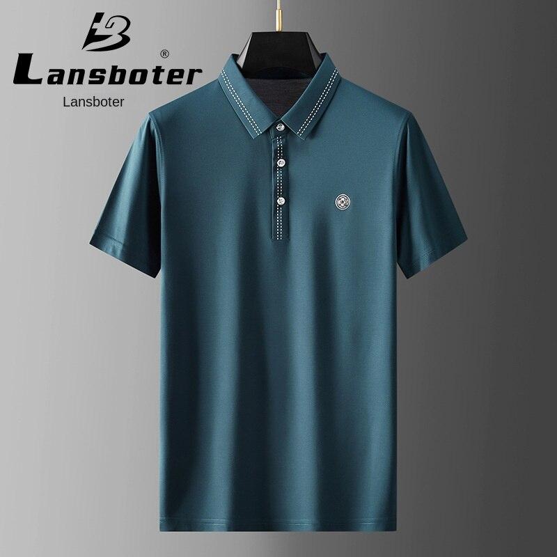

Lansboter Мужская футболка с короткими рукавами Летняя рубашка молодых и средних лет Рубашка с короткими рукавами Дышащая и без железа Шелковистая солнцезащитная рубашка поло