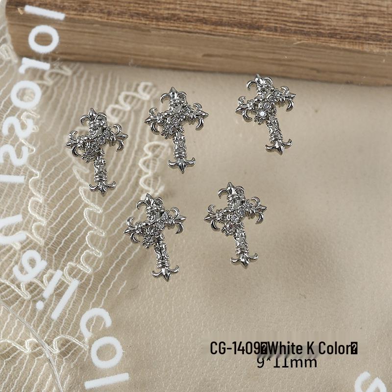 Luxury Zirconia Rhinestone Cross Nail Art Decorations - Dark Retro Style Press-on Nails