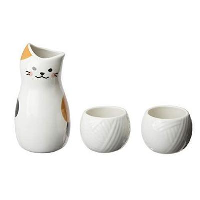 San Art Cute Tableware Danran Sake Tokkuri Calico Cat TokkuriOchoko Set White SAN2524 Home Kitchen