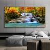 Canvas Wall Art Green Tree Canvas Painting Landscape Waterfall Wall Poster Print Picture Living Room Home Decor No Frame