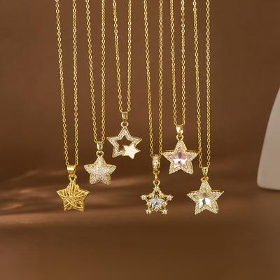 Inlaid Zircon Five-pointed Star Pendant Necklace Women, Popular Exquisite Fashion Collarbone Chain Accessories Gift