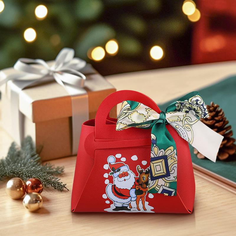 1PC Xmas Party Decor Hand Gift Bag Christmas Candy Boxes Santa Claus Print PU Leather Candy Box