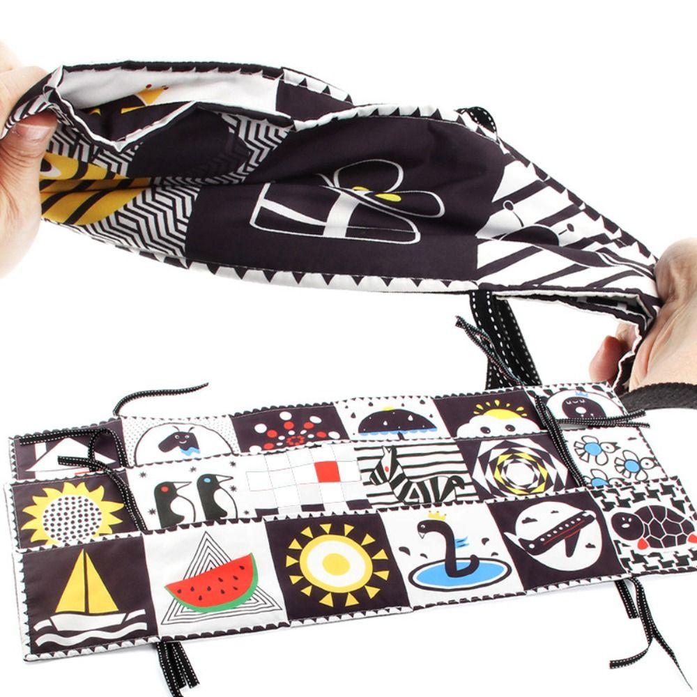 

Черно-белые игрушки для кроватки для новорожденных, высококонтрастные игрушки для детей 0-12 месяцев, сенсорная тканевая книга для детей