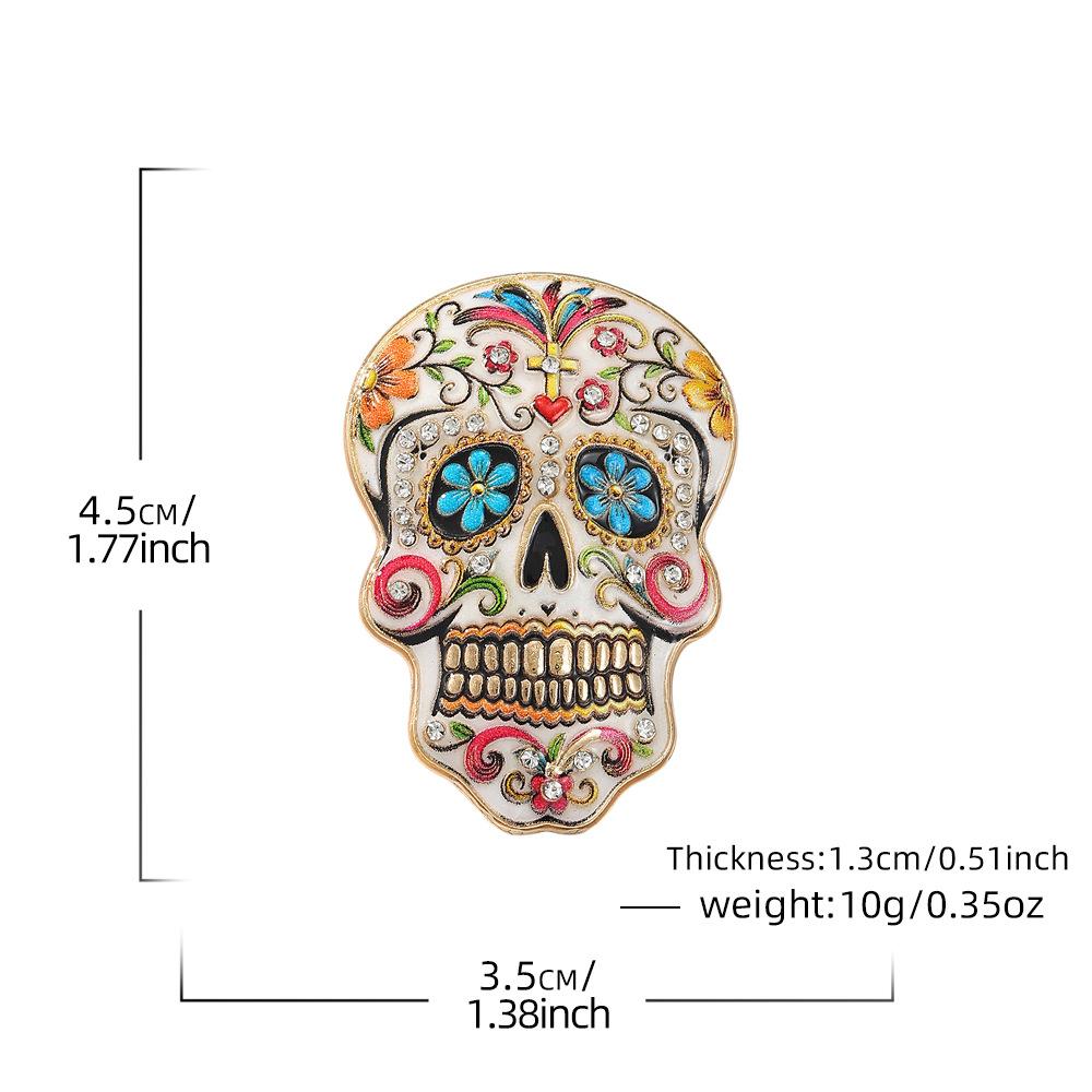 Fully Environmentally Friendly Alloy Day of The Dead Diamond Skull Brooch Mexican Style Painted Brooch Halloween