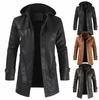 2026 Men's Mid-Length PU Leather Trench Coat - Korean Style, Youth, Plus Size
