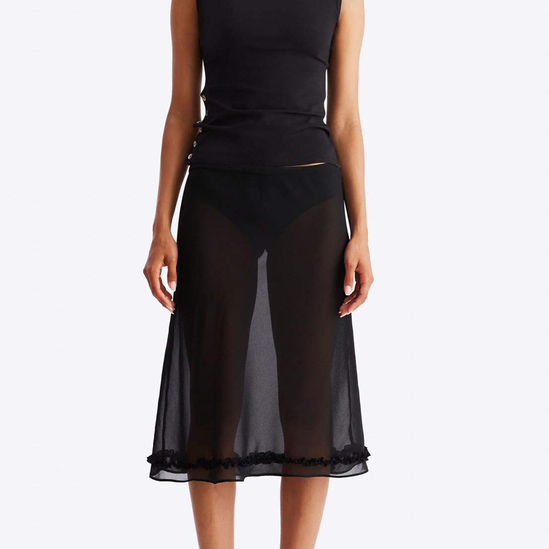 Y2k Fairy Coquette Skirts Dress Women s Midi Skirt See Through Low Rise Ruffled Hem Dot Pattern White Black Mesh Sheer Skirt S