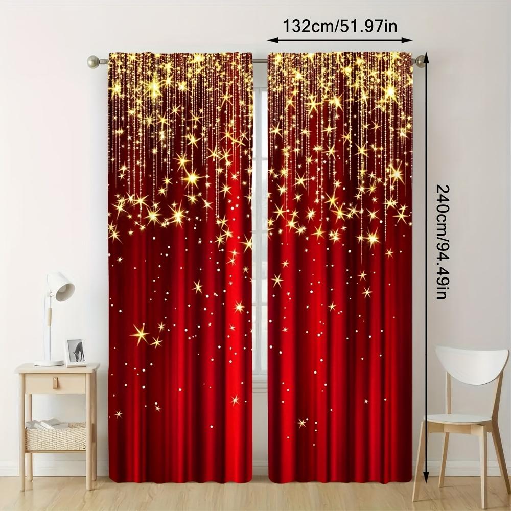 Set aus 2 roten goldenen Sternvorhängen mit Glitzerstreifen, halbtransparentes Polyester, Dekor für Wohnzimmer, Küche, Esszimmer, Made Sitting Fensterbehandlung