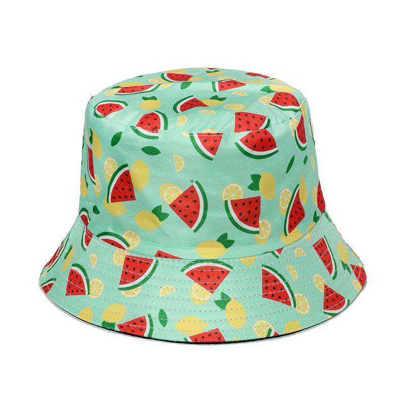 Unisex Vegetables Fruits Print Bucket Hats For Women Girls Summer Double-Sided Foldable Panama Sun Hat Fruit Bob Fisherman Caps