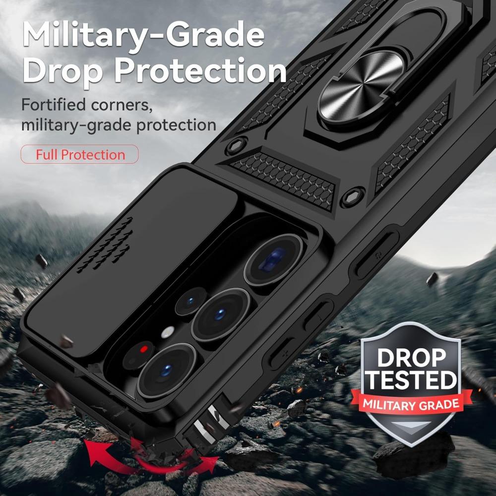 Military Ring Kickstand Case For Samsung Galaxy S26 S25 S24 S23 S22 Plus Ultra Shockproof Slide Camera Lens Protect Cover