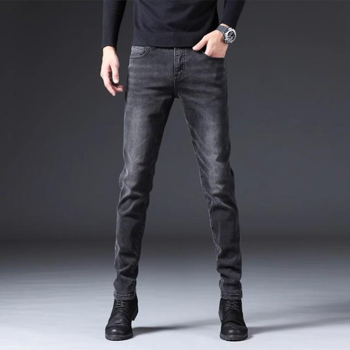 Europäische Station Herbst und Winter Fleecefutter Verdickt Gewaschen Gerade Jeans Herrenmode Schlankmachend Alleskönner Slim Fit Skinny Hosen