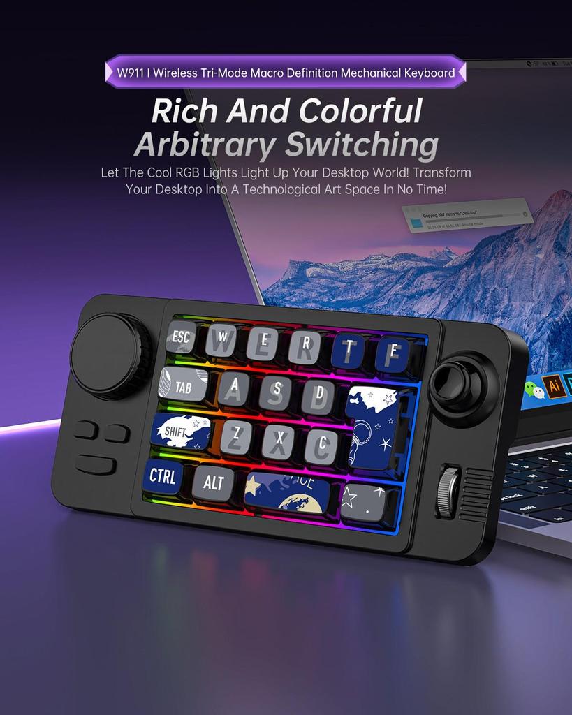 RGB Hot-Swappable Three-Mode Mechanical Mini Keyboard with Joystick and Macro Functions