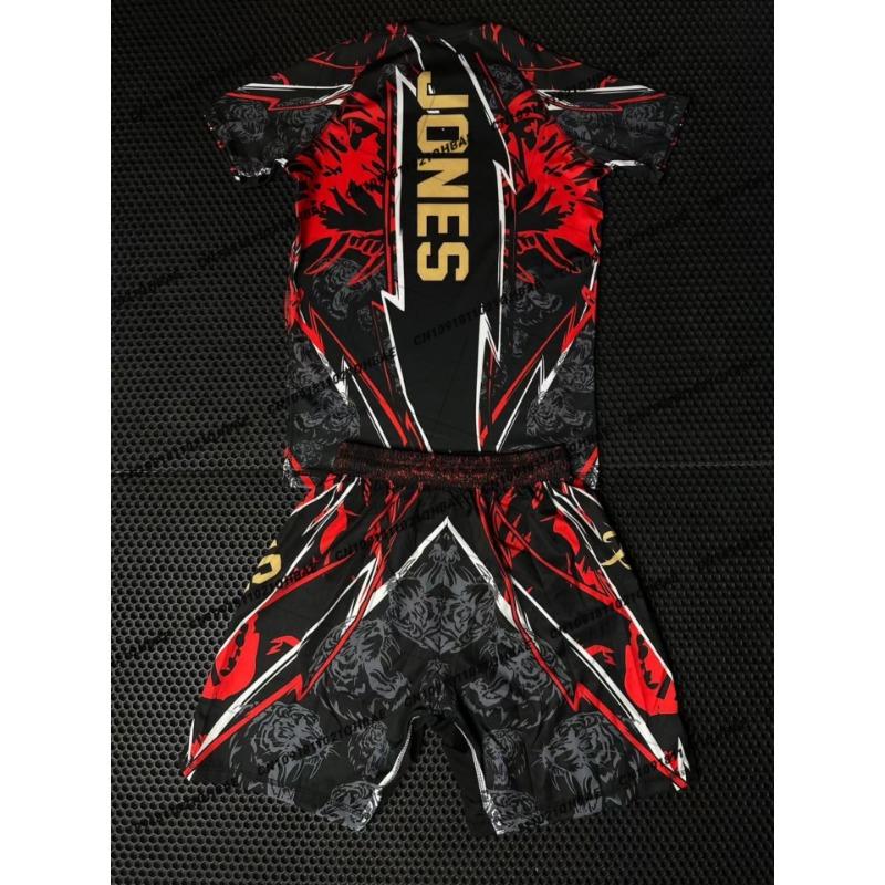 Sommer Oberteil Boxer MMA Achteckiger Käfig Jon Jones T-Shirt Shorts Set Herren Sport Training Lauf Set Schnelltrocknend Kampf Set 2XL
