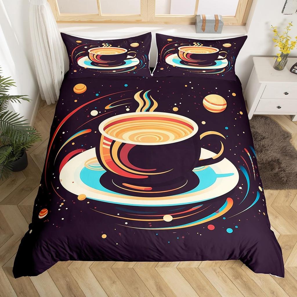Lovely Bohemian Style Cup Shaped Tea Party Soft Duvet Cover Quen Sized Dimensions Children Kids Rom Decor Watercolor Cofe Beding Cup 3 Piece Set