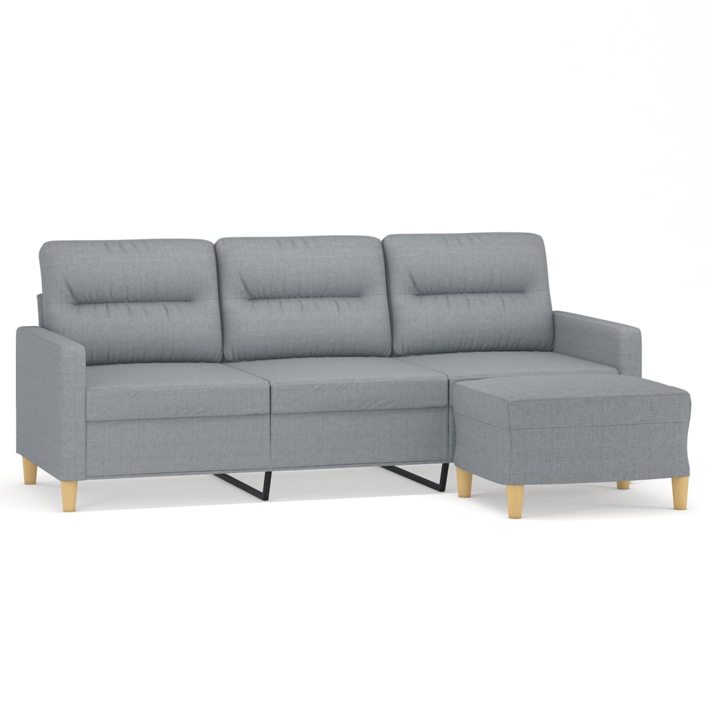 Vidaxl 3-Seater Sofa with Footstool, Light Gray, 180 Cm, Fabric