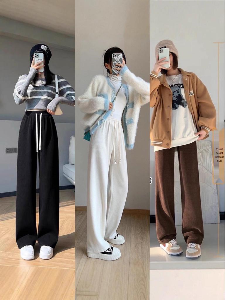 Cozy Women's Wide-Leg Fleece-Lined Corduroy Pants for Autumn and Winter