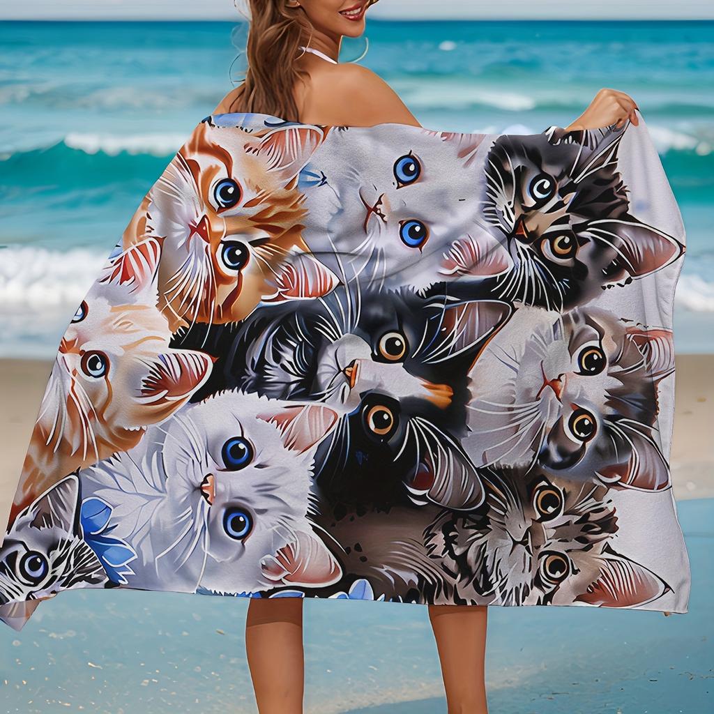 Cat Print Super Absorbent Towel, Multiple Sizes Quick Dry for Beach Swimming Camping Travel