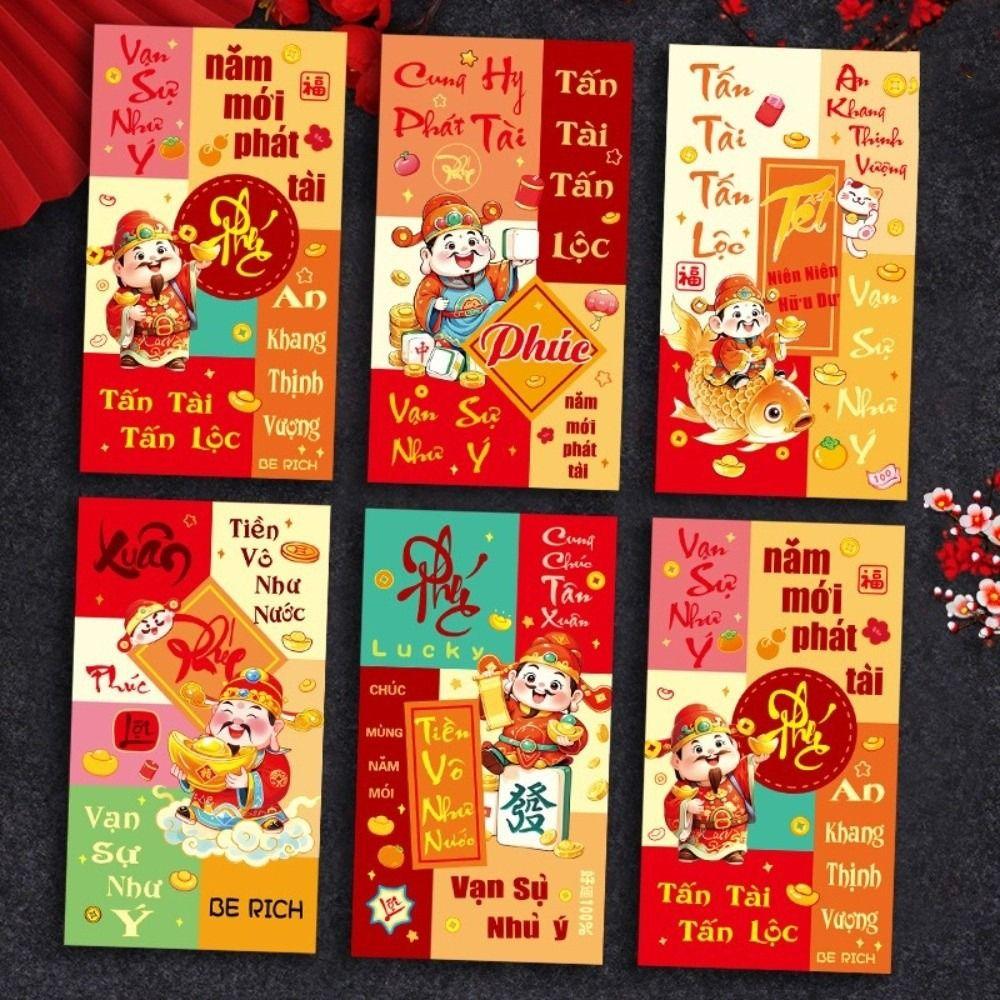 6 Stück Segens-Neujahrs-Geldumschlag Traditioneller Frühlingsfest-Roter Umschlag Festtagsgeschenke