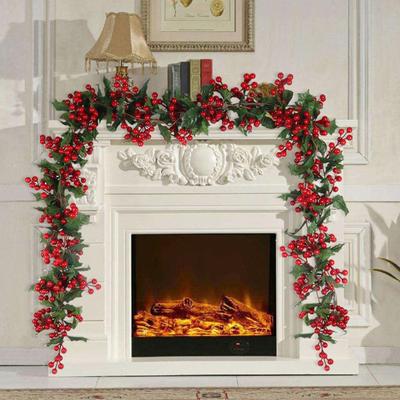 Girlande mit grünen Blättern, roten Beeren, für drinnen und draußen, Wandbehang, Weihnachten, Kunstpflanzen, Urlaub