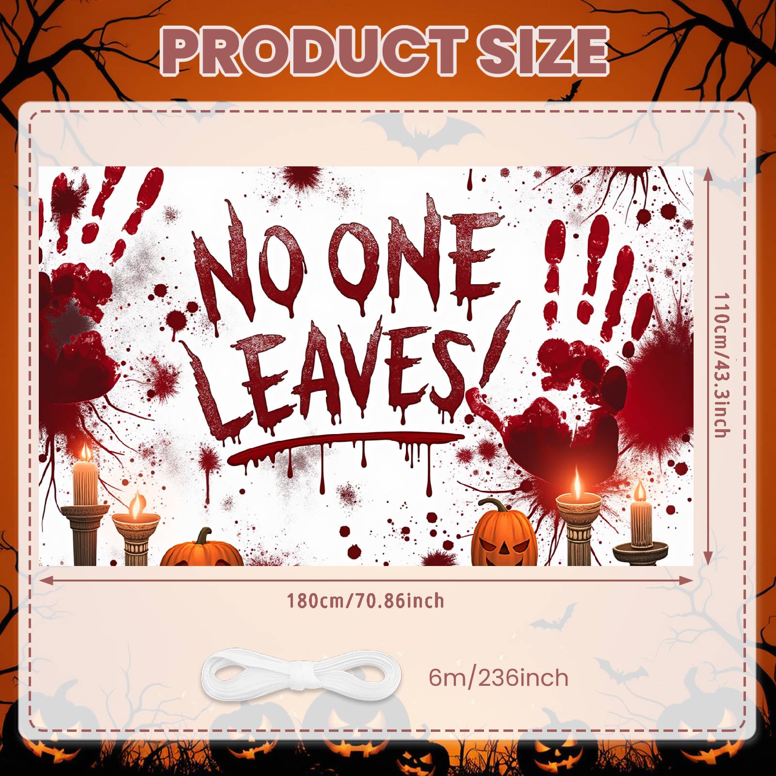 

Spooky Banner Gothic Candles Pumpkin Decor Halloween Banner Red Accents Horror Decoration For Gothic Gathering Creepy Ambiance