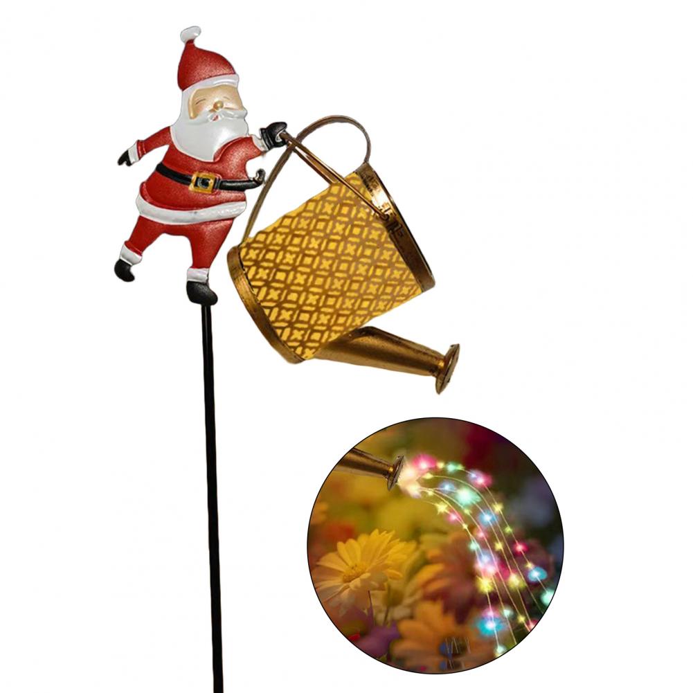 Solar Kettle Lights Garden Lawn Decorative Lights Waterproof Watering Can String Light Metal Santa Claus Ground Lamp for Outdoor