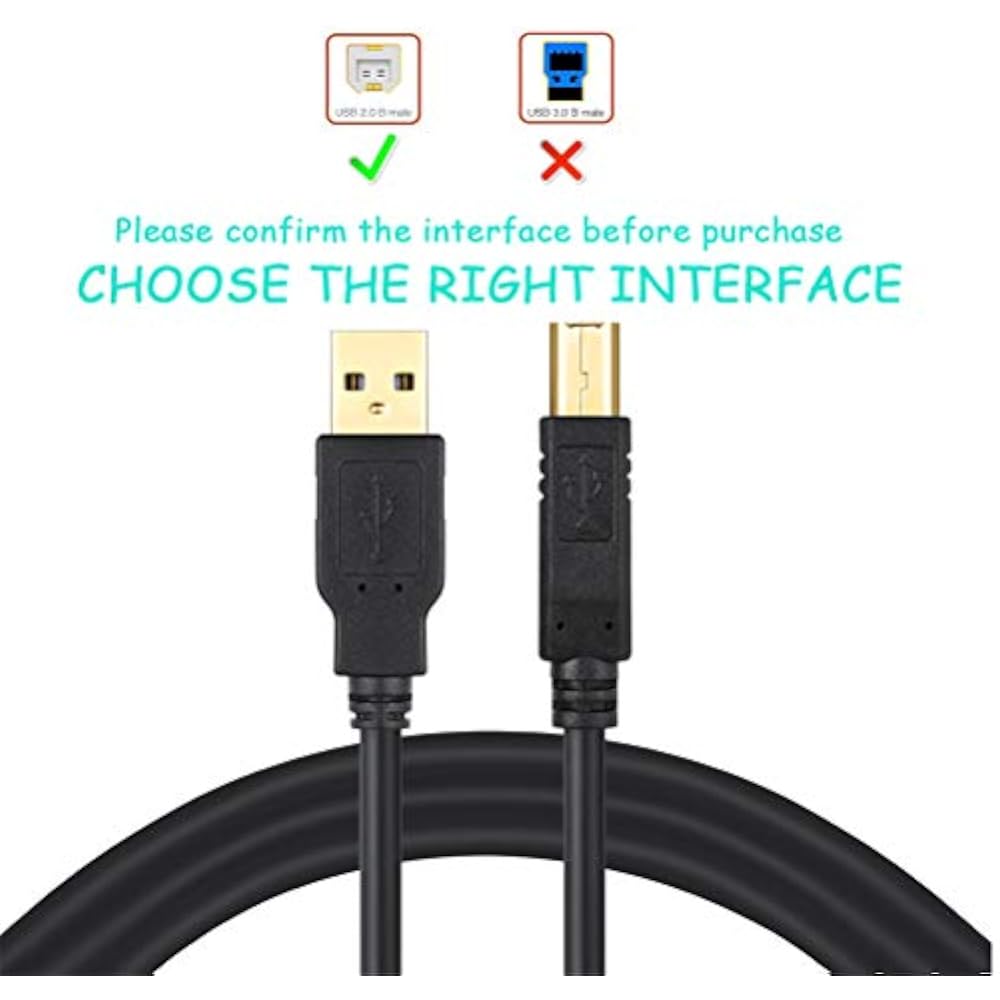 XBOHJOE USB 2.0 Printer Cable A Male To B Male Gold Plated Connector Printer & Scanner Cable Comp...