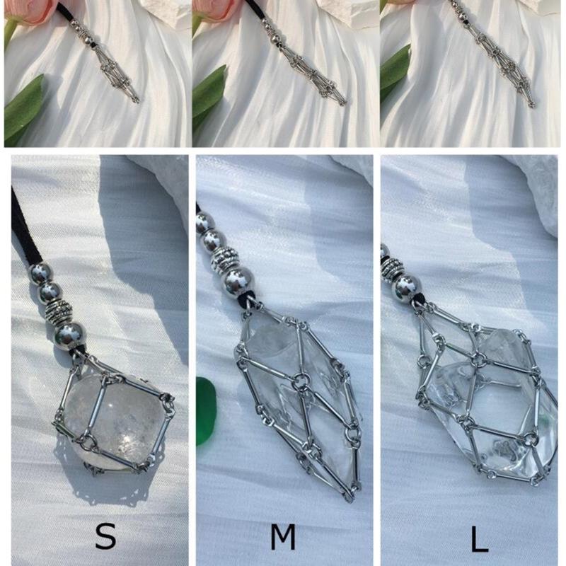 Empty Crystal Stone Holder Necklace Cord Adjustable Natural Crystal Cage Necklace Chain Mesh Pendant Necklace Gifts