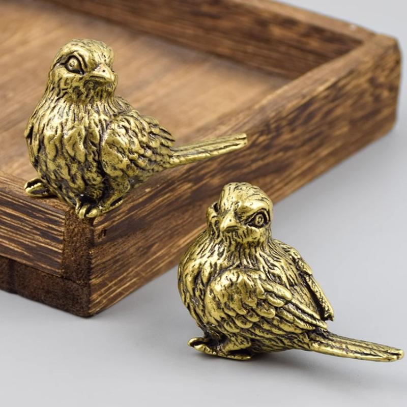 Small Sparrow Statue Metal Brass Tea Pet Table Ornament Home Decoration Accessories Retro Bird Animal Figurines Miniatures Craft