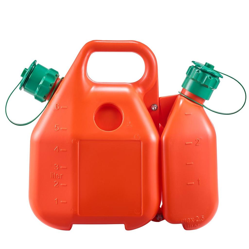 Fuel Container, 6 L, Fuel Tank with Spout & 1.9 L Extra Oil Container, 5.5 L/min Max Flow Rate, Leak-proof and Portable Flat Fluid Container for Most
