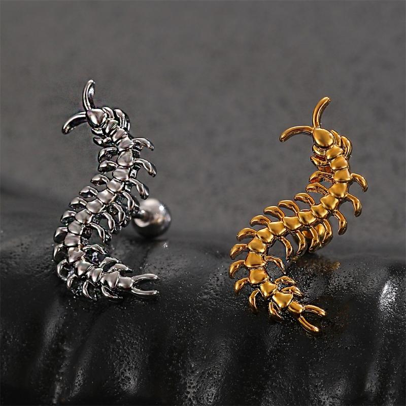 Stainless Steel Centipede Studs Earrings Vintage Geometric Personality for Women Men Ear Bone Nails Jewelry Gift
