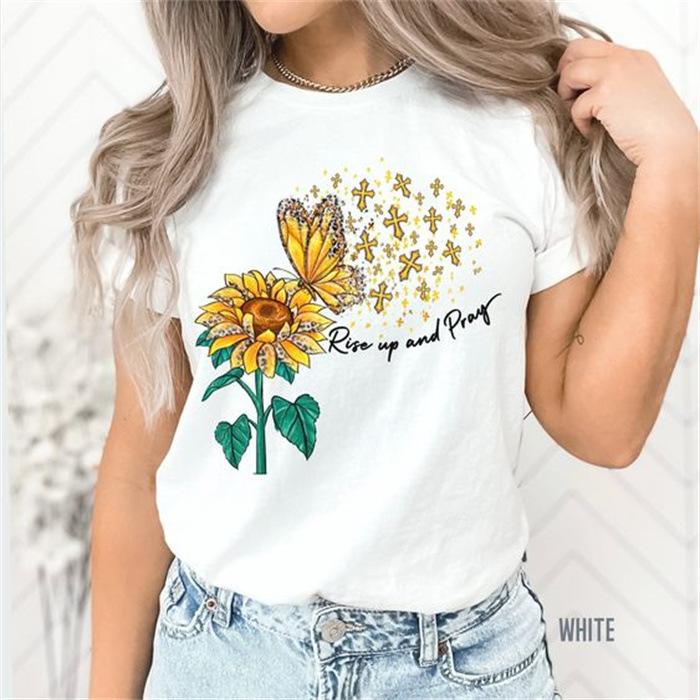 Summer Round Neck Printed Top Fashionable Casual Cute Short Sleeved Women's Pure Cotton T-shirts