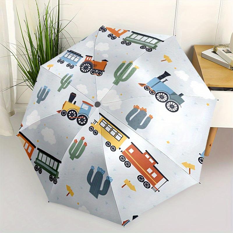 1pc Trains Cacti Automatic Open/Close Umbrella with One Touch Button,, Windproof Design   Lightweight Portable Umbrella for Women & Men6127