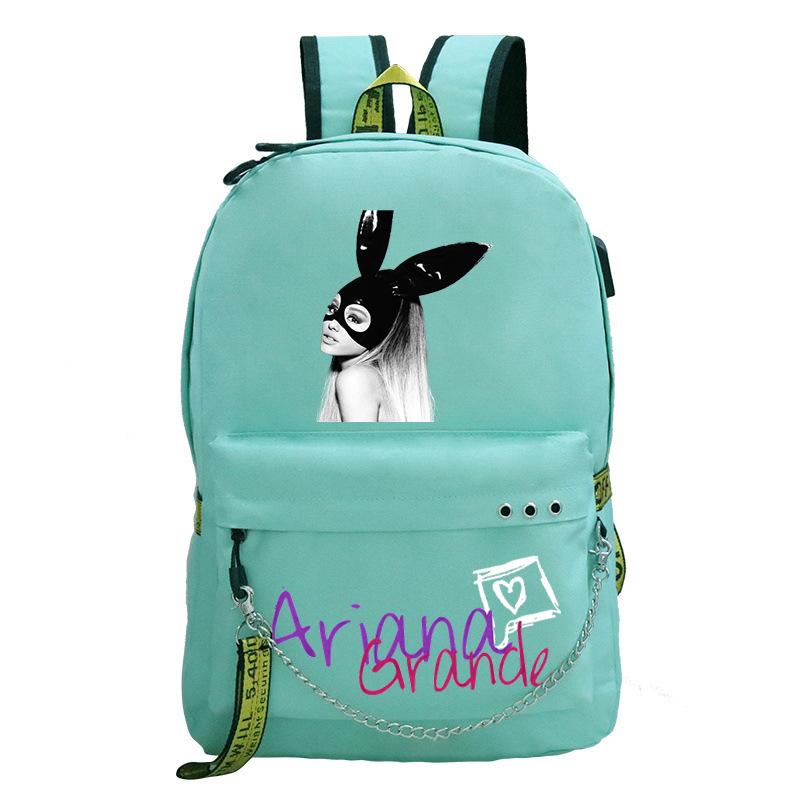 Pop Singer Ariana Grande Ariana Print Chain Webbing Backpack Multipurpose Backpack