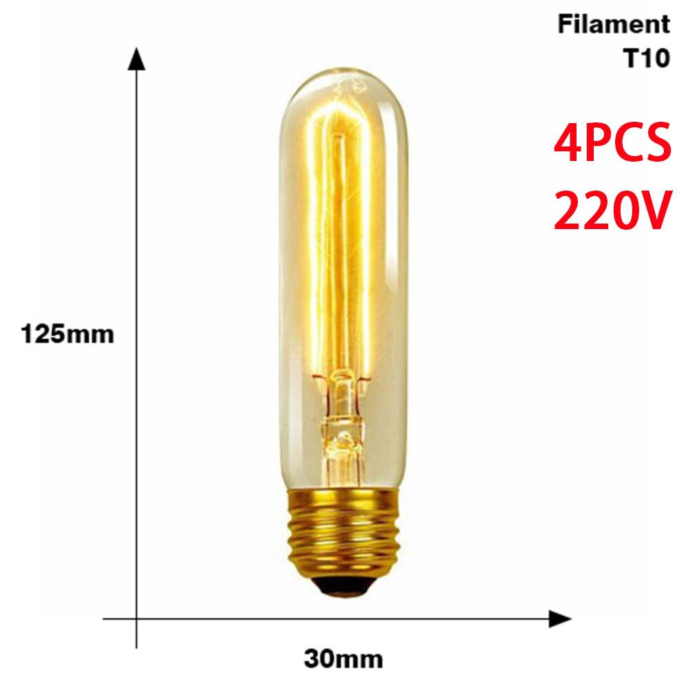 4Pcs Dimmable Retro Edison Light Bulb E27 AC220V 40W Vintage Industrial Decor Filament Bulb Lamps A19 ST64 T10 T45 G80 G95 G125