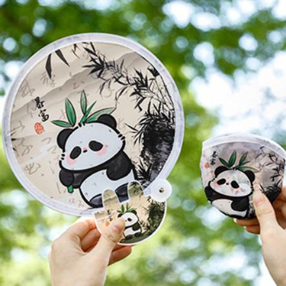 4Pcs Mini Round Pocket Fan Cartoon Reflective Panda Fan Creative Handheld Fan  Outdoor