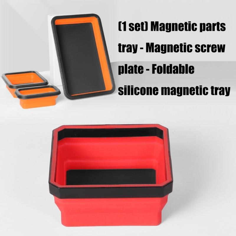 Solid Silicone Magnetic Screw Tray Collapsible Storage Box Portable Tool Holder Magnetic Parts Organizers For Mechanics