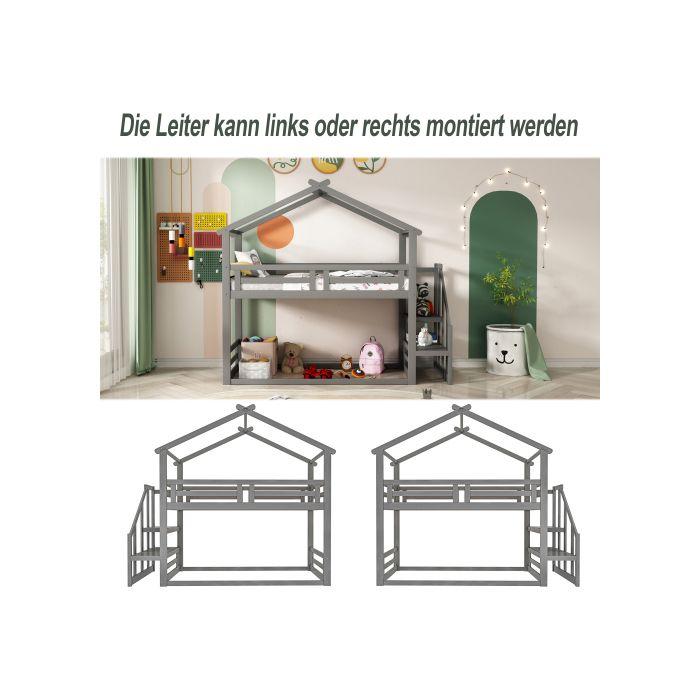 Lit superposé - MUVOE - 90x200 cm - Bois massif - Échelle de sécurité - Gris