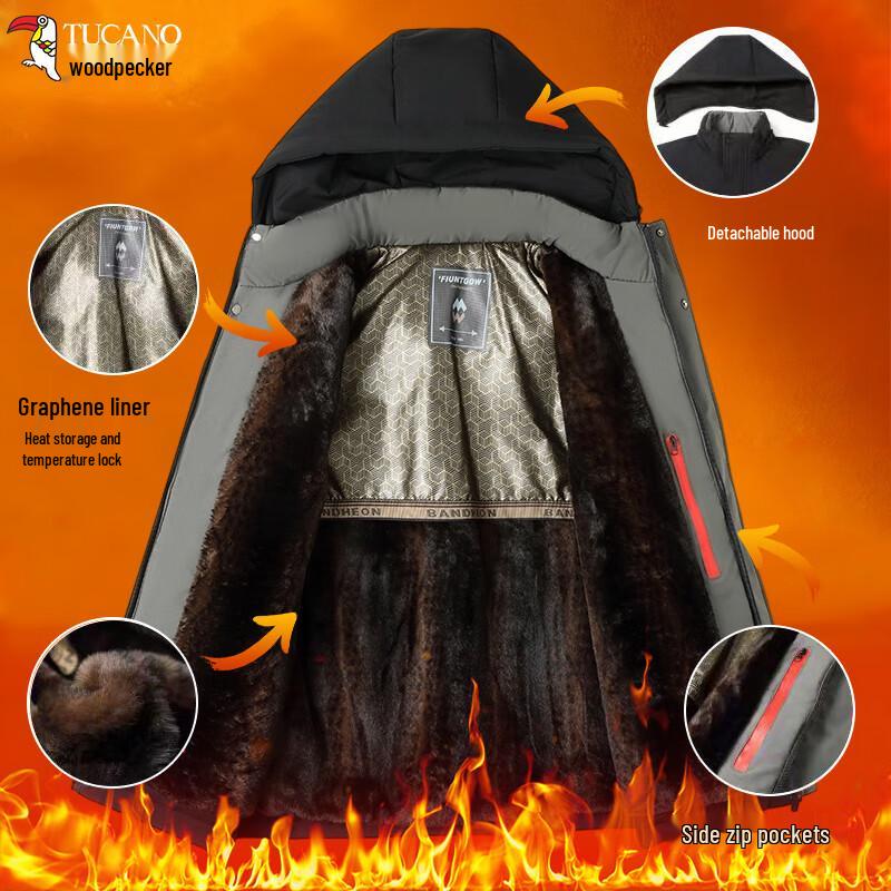 TUCANO Men's Winter Fleece-Lined Padded Hooded Jacket