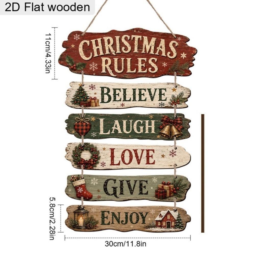 2D Flat 2D Wooden Door Sign Christmas Rules Xmas Hanging Ornament Holiday Gift