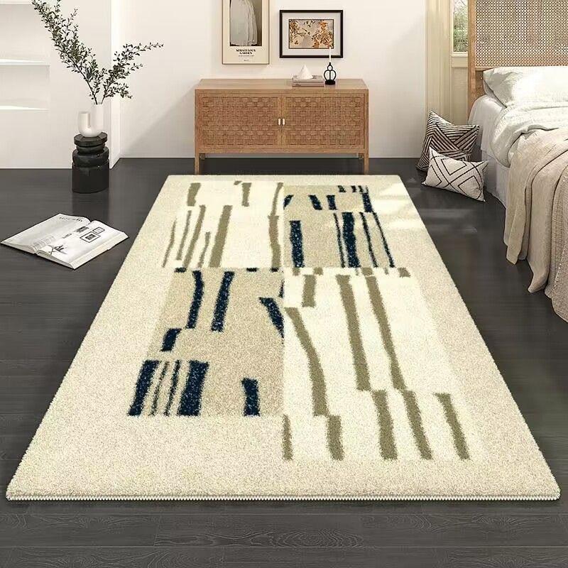 Washable Cream Wabi-Sabi Living Room Floor Mat - Irregular Style