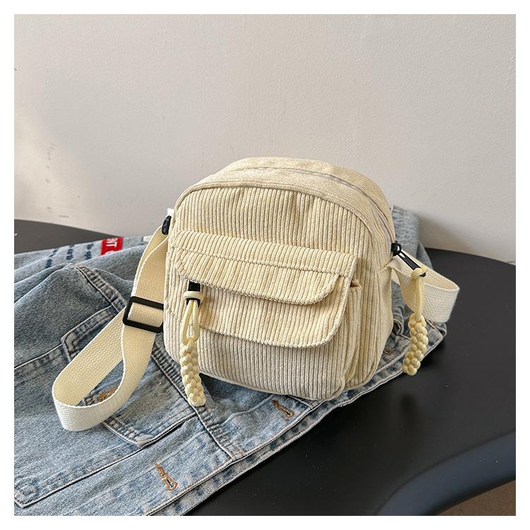 Corduroy Simple Solid Color Strip Velvet Bag Women'S Bag Winter Round Striped Shoulder Underarm Bag
