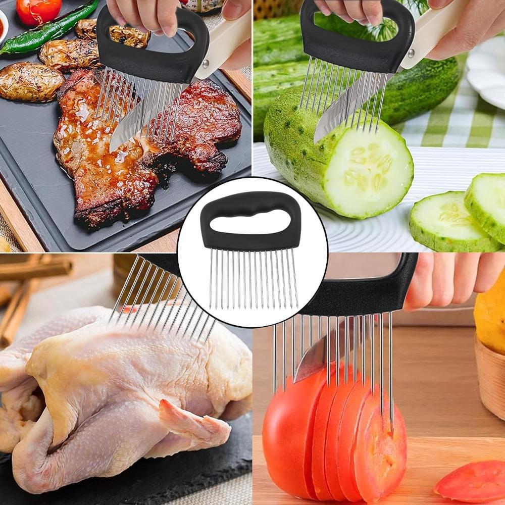Stainless Steel Needle Onion Cutter Holder Rustproof Non-slip Handle Vegetables Cutting Fork Professional Efficientive