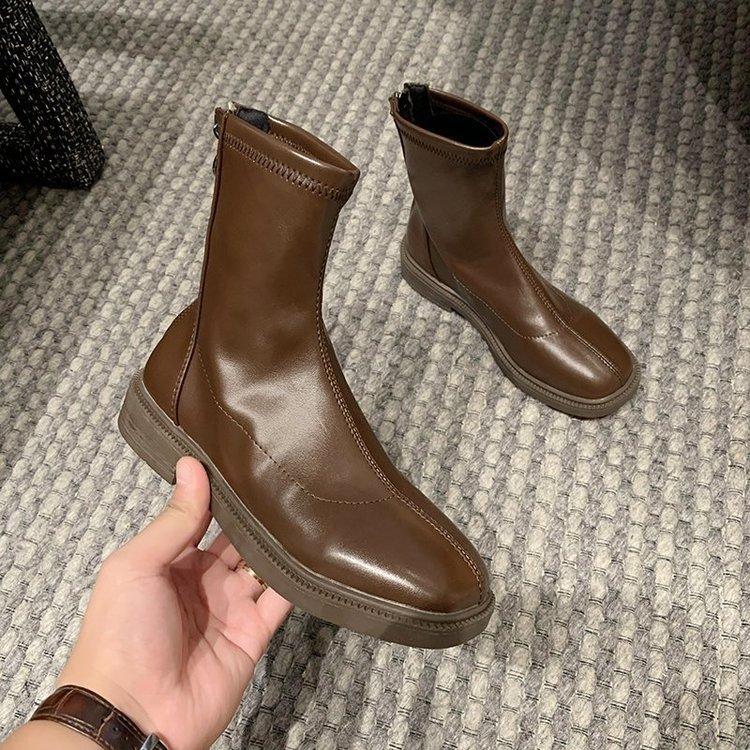 

Women s Short Boots 2025 Autumn Edition Autumn New Style French Round Head Back Zipper Chelsea Skinny Boots Short Boots 40